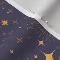 Celestial Stars Navy and Yellow Cosmic Sun Moon Stars Wallpaper 12in