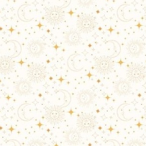 Cosmic Celestial Wallpaper Yellow and Cream sun moon stars design zodiac witchy 4in