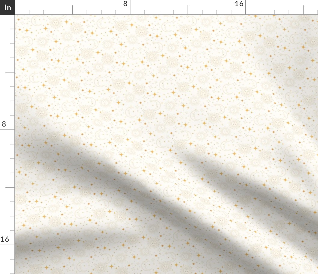Cosmic Celestial Wallpaper Yellow and Cream sun moon stars design zodiac witchy 4in