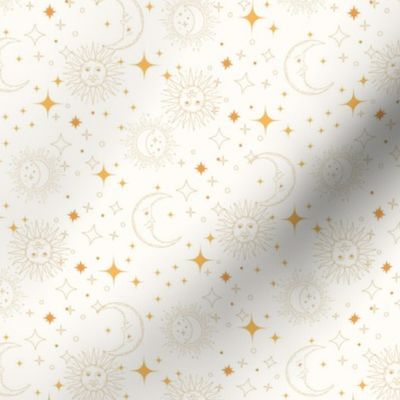 Cosmic Celestial Wallpaper Yellow and Cream sun moon stars design zodiac witchy 6in