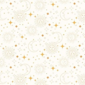 Cosmic Celestial Wallpaper Yellow and Cream sun moon stars design zodiac witchy 6in