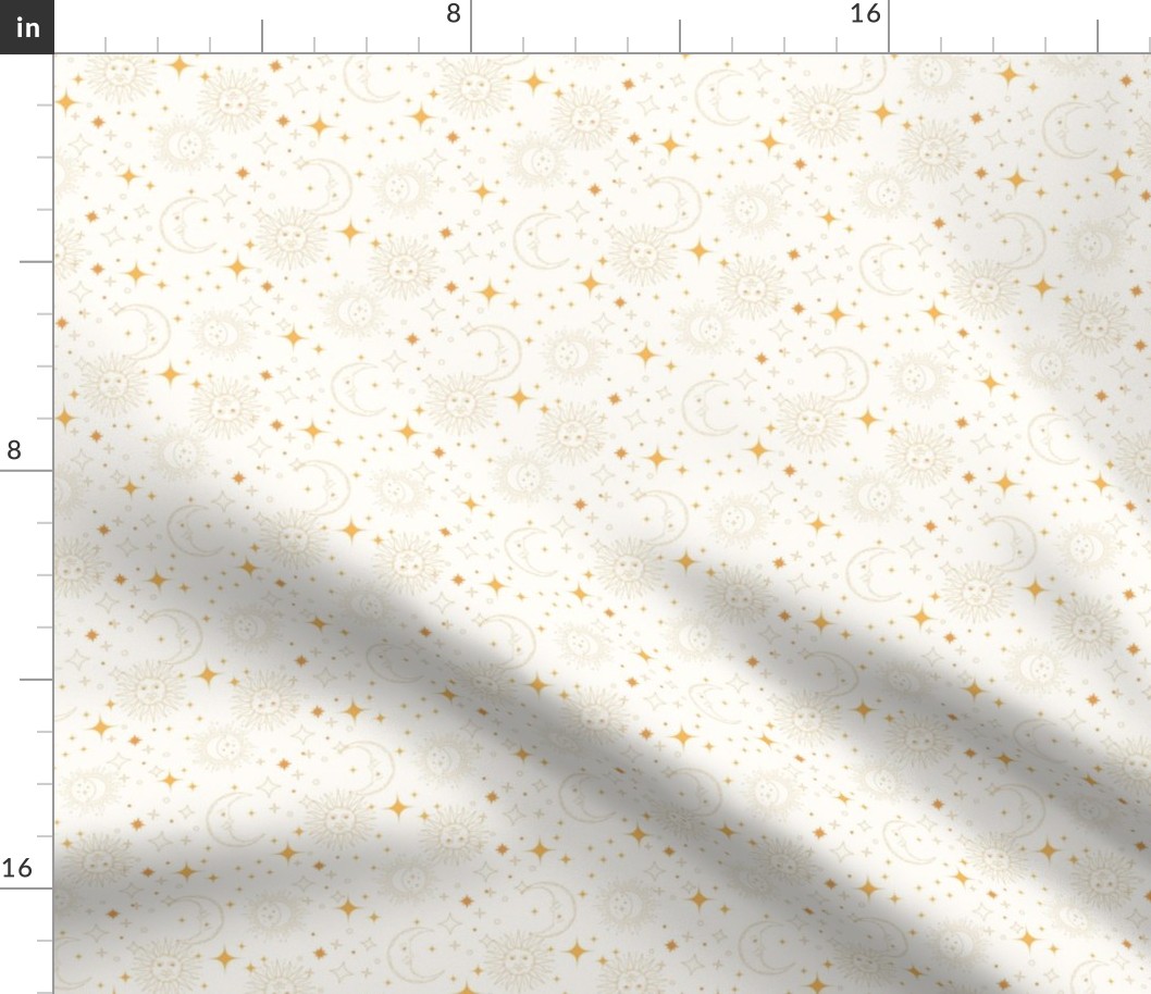 Cosmic Celestial Wallpaper Yellow and Cream sun moon stars design zodiac witchy 6in