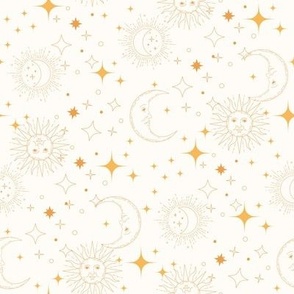 Cosmic Celestial Wallpaper Yellow and Cream sun moon stars design zodiac witchy 8in