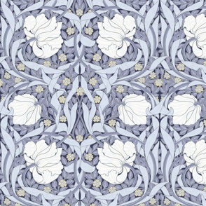 Pimpernel - MEDIUM 14"  - historic reconstructed damask wallpaper by William Morris -   dove blue cream and sage antiqued restored reconstruction  art nouveau art deco - modern linen texture