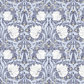 Pimpernel - SMALL 10"  - historic reconstructed damask wallpaper by William Morris -   dove blue cream and sage antiqued restored reconstruction  art nouveau art deco - modern linen texture