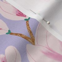 LARGE Delicate Hand-Drawn Textured Spring Magnolia Flowers on a Pastel Lavender Lilac background 