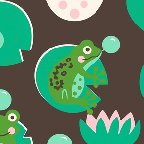 bubblegum blowing frogs on water lilies l brown l large l mint bubbles