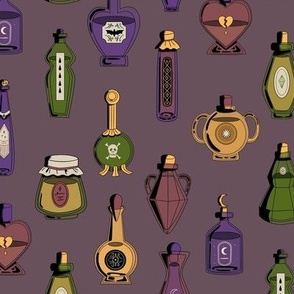 Potions Fabric withcy halloween october apothecary jars 12in