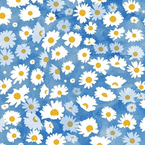 Field of daisies - white daisies watercolor light blue background medium