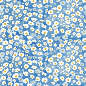 Field of daisies - white daisies watercolor light blue background small