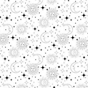 Celestial Stars Black and White wallpaper - sun moon stars zodiac celestial print 4in