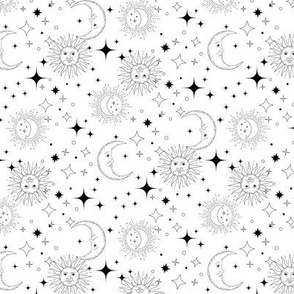 Celestial Stars Black and White wallpaper - sun moon stars zodiac celestial print 6in