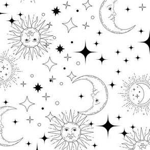 Celestial Stars Black and White wallpaper - sun moon stars zodiac celestial print 12in