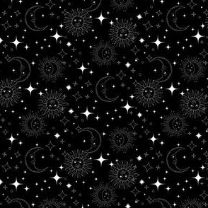 Celestial Stars Black and White wallpaper - sun moon stars zodiac celestial print black 4in