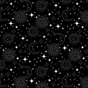 Celestial Stars Black and White wallpaper - sun moon stars zodiac celestial print black 6in