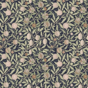 Fruit / Pomegranate - SMALL 10" historic antiqued damask by William Morris - Dark Blue And Sage Green Adaption