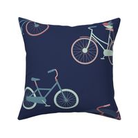 Pink, mint green and teal bicycles and birds - Large scale