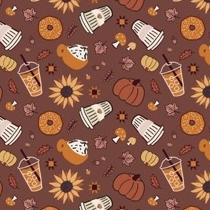 (XS) Cozy fall coffee shop, pumpkin spice latte, pumpkin, tossed, orange and brown