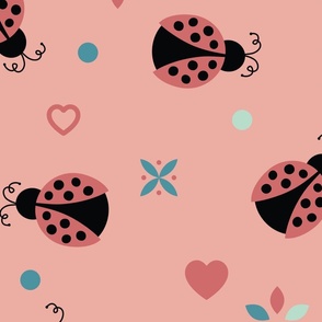 Ladybugs, flowers and hearts - Large scale