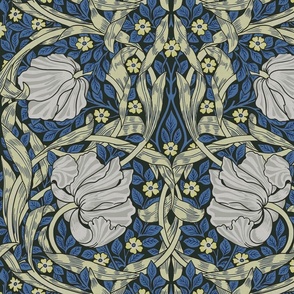 Pimpernel - LARGE 21"  - historic reconstructed damask wallpaper by William Morris - blue gray sage antiqued restored reconstruction  art nouveau art deco - linen effect