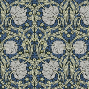 Pimpernel - MEDIUM 14"  - historic reconstructed damask wallpaper by William Morris - blue gray sage antiqued restored reconstruction  art nouveau art deco - linen effect