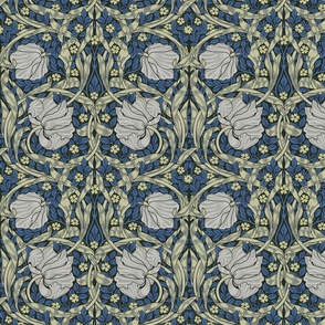 Pimpernel - SMALL 10"  - historic reconstructed damask wallpaper by William Morris - blue gray sage antiqued restored reconstruction  art nouveau art deco - linen effect