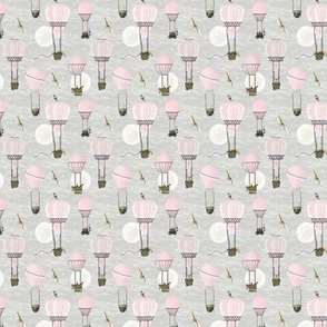 Extra Extra Small pink hot air balloons with woodland animals on gray