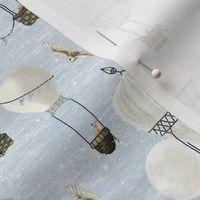 Extra Extra Small White hot air balloons, stars and moon with woodland animals on pastel blue