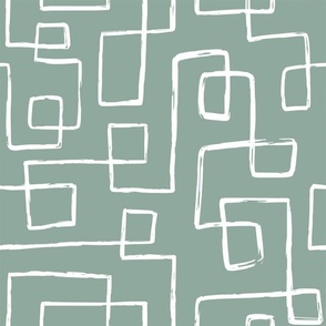 Rustic Modern Brush Abstract Pattern White on Sage Green, Light Green, Line Drawing
