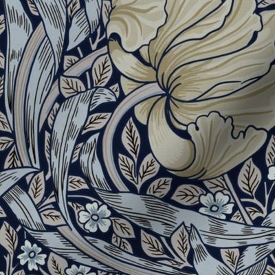 Pimpernel - LARGE 21"  - historic reconstructed damask wallpaper by William Morris - blue gray sage antiqued restored reconstruction  art nouveau art deco - linen effect