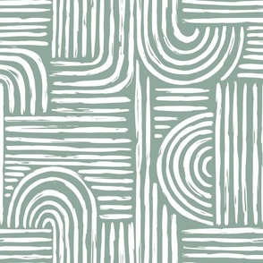 Rustic Modern Brush Abstract Pattern White on Sage Green, Light Green, Semi Circle Arches