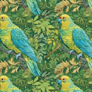 van gogh inspired parakeets in yellow blue and green