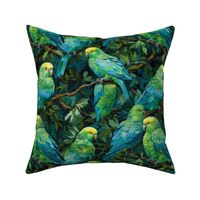 van gogh inspired parakeets of blue and green