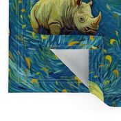 van gogh inspired rhinos on blue starry night landscape