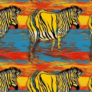 zebras in blue red and yellow inspired by vincent van gogh
