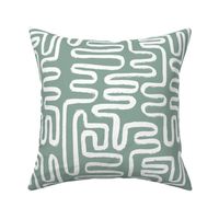 Rustic Modern Brush Abstract Pattern White on Sage Green, Light Green, Squiggles