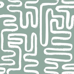 Rustic Modern Brush Abstract Pattern White on Sage Green, Light Green, Squiggles