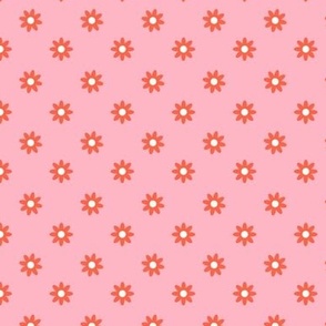 Coral Pink and White Daisy Flower Floral Small Scale Polka Dot