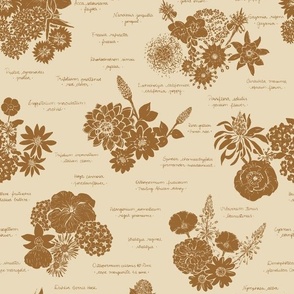 Vintage floral blooms encyclopedia in rust brown - medium