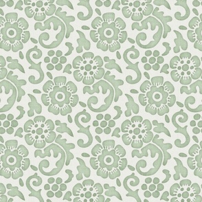 Soft Green French country linen w roses