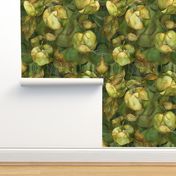 Watercolor Stained Glass Green Apples Patchwork Fabric Wallpaper Home Decor