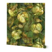 Watercolor Stained Glass Green Apples Patchwork Fabric Wallpaper Home Decor
