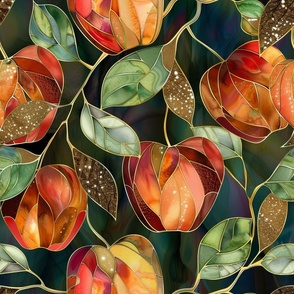 Watercolor Stained Glass Red Apples Patchwork Fabric Wallpaper Home Decor