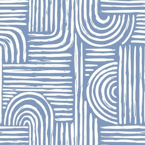 Modern Woven Coastal Brush Abstract Stripes Line Pattern White on Blue, Light Blue