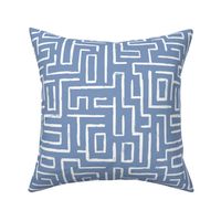 Modern Woven Coastal Brush Abstract Stripes Line Pattern White on Blue, Light Blue, Grid Maze