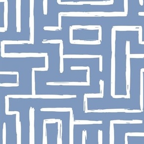 Modern Woven Coastal Brush Abstract Stripes Line Pattern White on Blue, Light Blue, Grid Maze