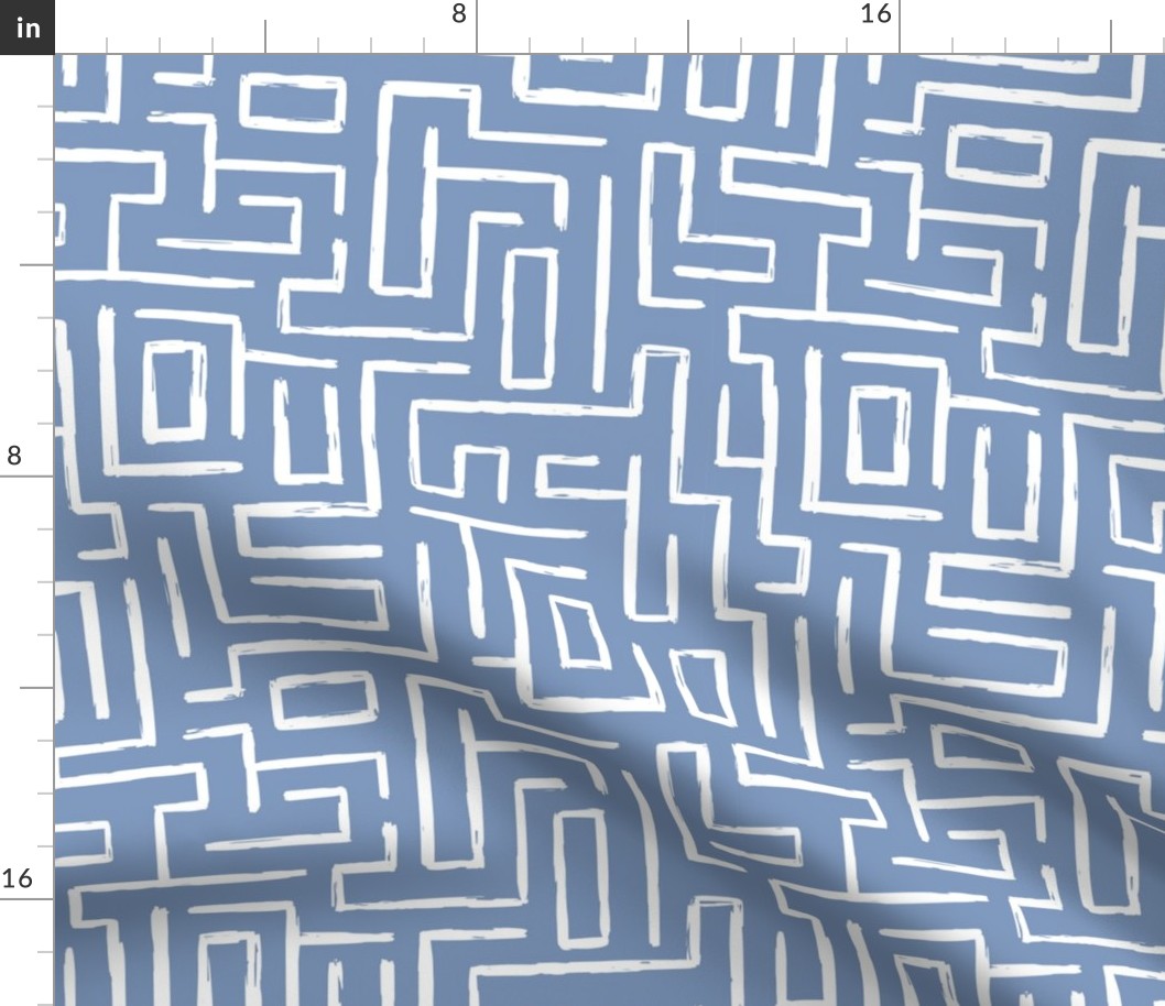 Modern Woven Coastal Brush Abstract Stripes Line Pattern White on Blue, Light Blue, Grid Maze