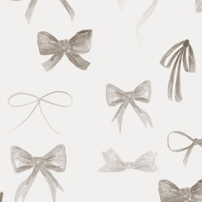Large Gray Watercolor Bows, Black and White, Grayscale