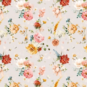 Hazy Romantic Florals, Off White, Neutral, Cream, 12 Inch White, Peach, Orange, Yellow, Vintage Charm, Detailed Texture, Flowers, Spring, Nature Inspired