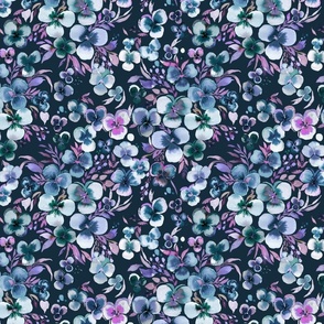 Moody floral Pansies watercolor Romantic dark floral Blue navy Small